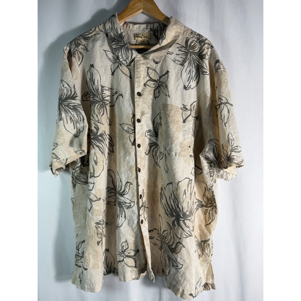 Panama Jack Mens 3XL Linen Blend Floral Button Down‎ Shirt Tropical Hawaiian